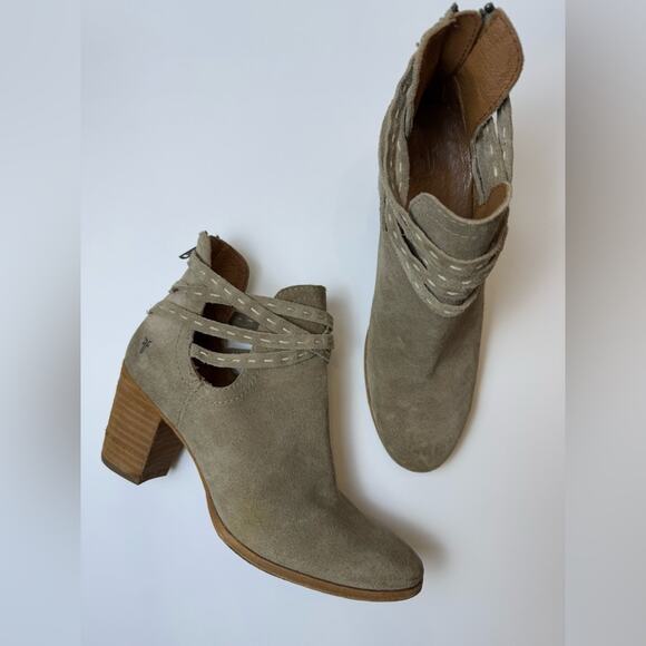 Frye Suede Naomi Pick Stitch Shootie Strappy Zipper Western Bootie Size 8.5 - Picture 1 of 12
